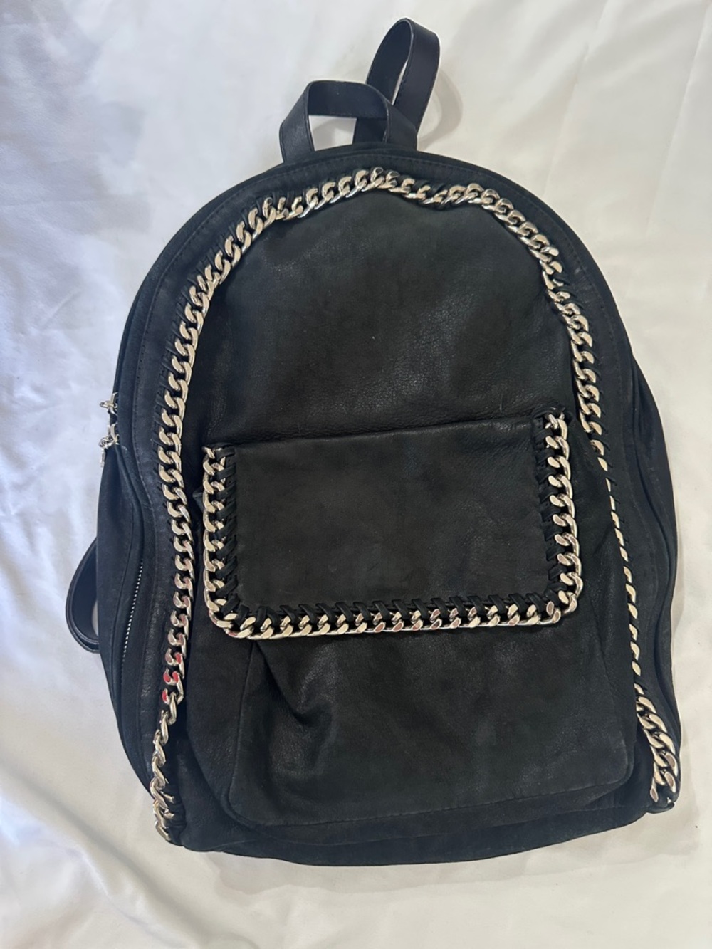 Stella McCartney Black Backpack with Silver Chain Trim
